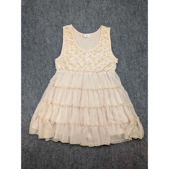 Pretty Angel Tunic Dress XL Beige Rosette Beaded Tiered Romantic Whimsical Fairy - Picture 1 of 9